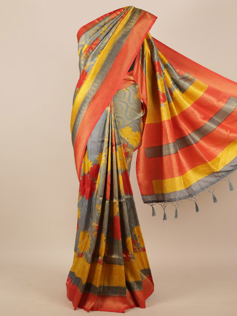 

Pothys Grey & Yellow Woven Design Silk Blend Saree