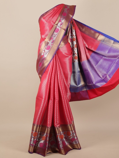 

Pothys Pink & Silver-Toned Ethnic Motifs Zari Muslin Silk Saree