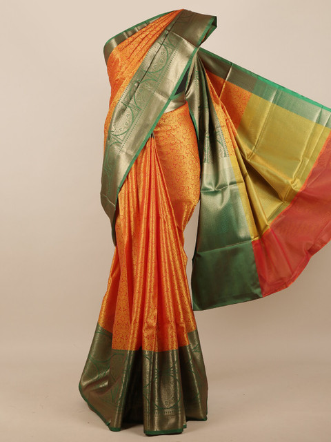 

Pothys Orange & Green Woven Design Silk Blend Saree