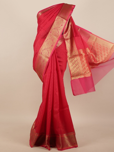 

Pothys Magenta & Gold-Toned Woven Design Silk Blend Saree