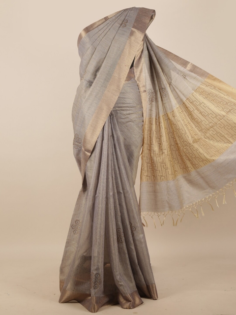 

Pothys Women Grey & Gold Tissue Embellished Saree