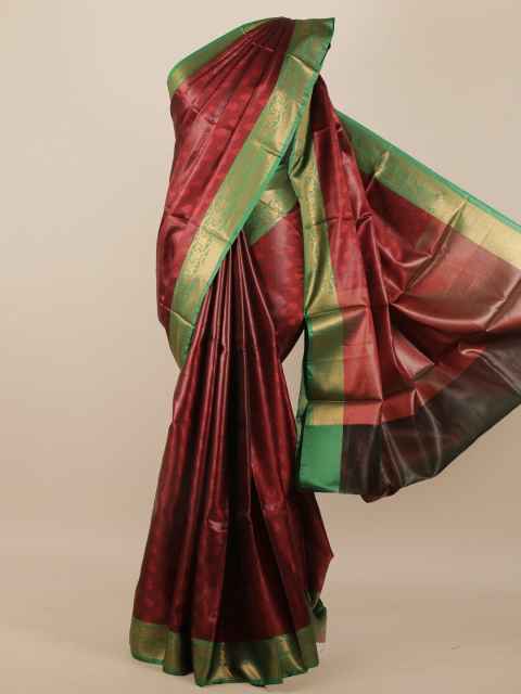 

Pothys Maroon & Gold-Toned Ethnic Motifs Zari Muslin Silk Saree