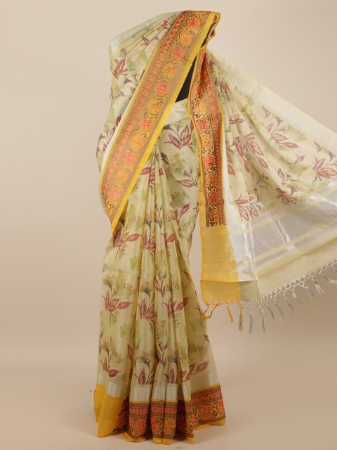 

Pothys Cream-Coloured & Yellow Floral Printed Tissue Saree