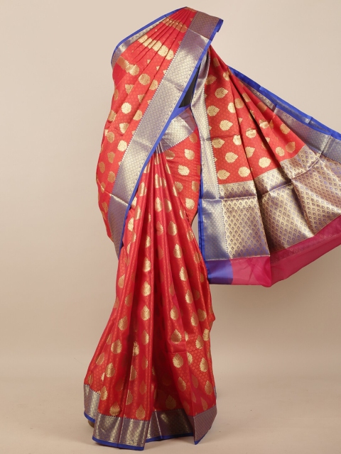 

Pothys Women Red & Blue Ethnic Motifs Woven Designed Saree