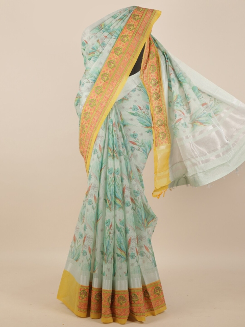 

Pothys Green & Yellow Floral Tissue Saree