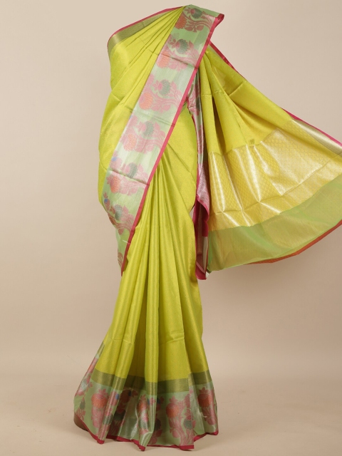 

Pothys Green & Silver-Toned Ethnic Motifs Zari Silk Blend Saree