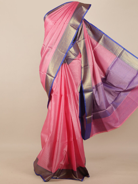 

Pothys Pink & Blue Woven Design Zari Silk Blend Saree