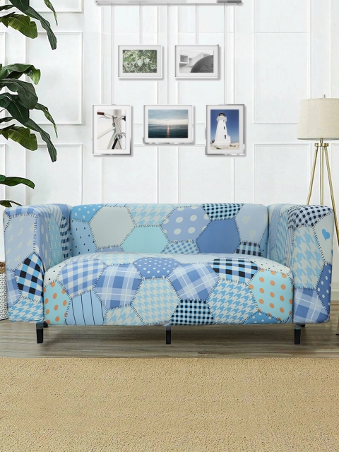 

HOUSE OF QUIRK Sea Green & Purple Printed 1-Seater Sofa Cover, Blue