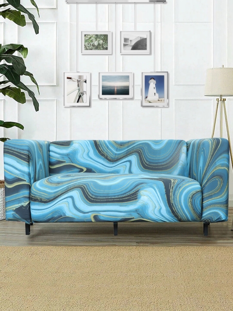 

HOUSE OF QUIRK Blue & Gold-Coloured Printed Sofa Cover