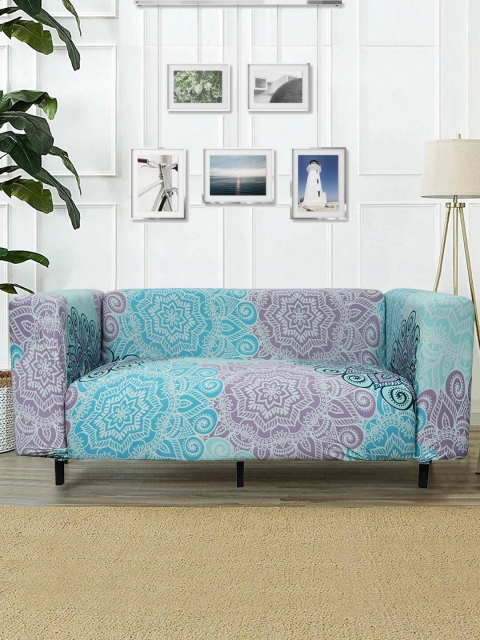 

HOUSE OF QUIRK Sea Green & Purple Printed 1-Seater Sofa Cover