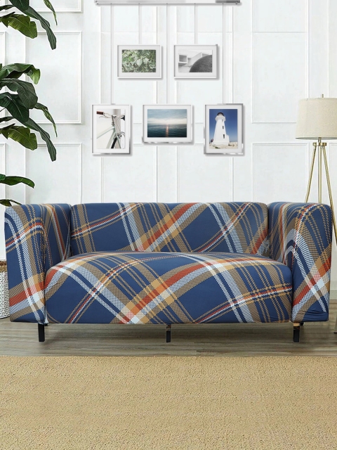 

HOUSE OF QUIRK Blue & White Checked Sofa Cover
