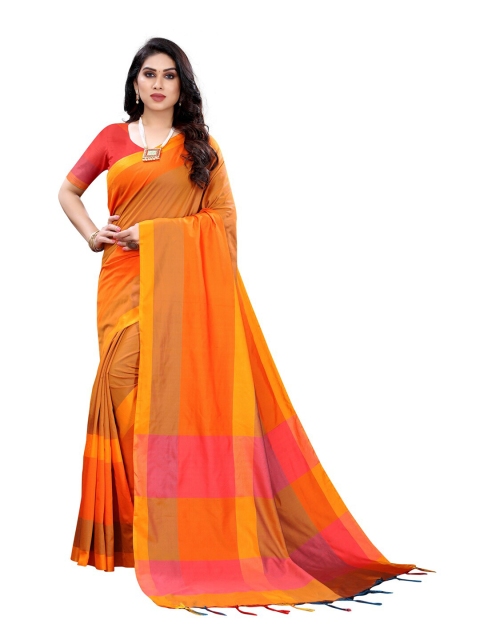 

KALINI Women Orange & Pink Colourblocked Saree