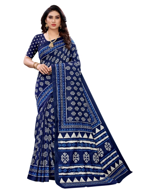 

KALINI Navy Blue & White Ethnic Motifs Printed Saree