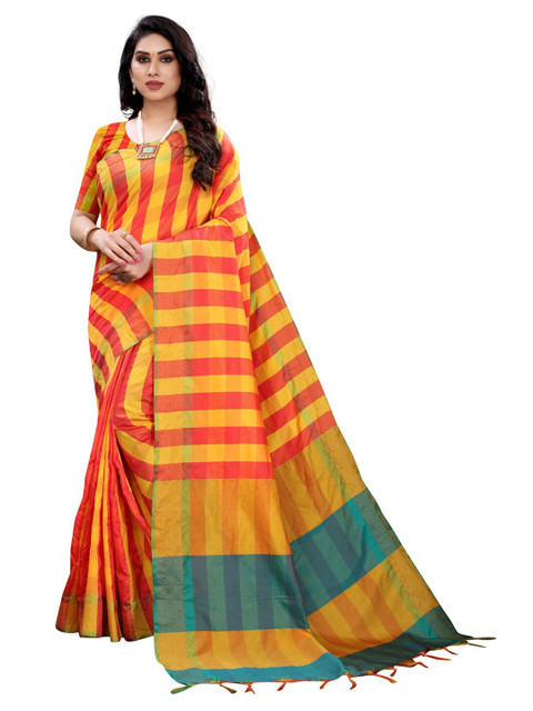 

KALINI Yellow & Red Striped Saree