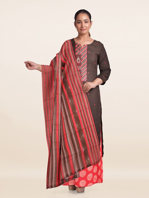 

Pothys Brown & Pink Embroidered Unstitched Dress Material