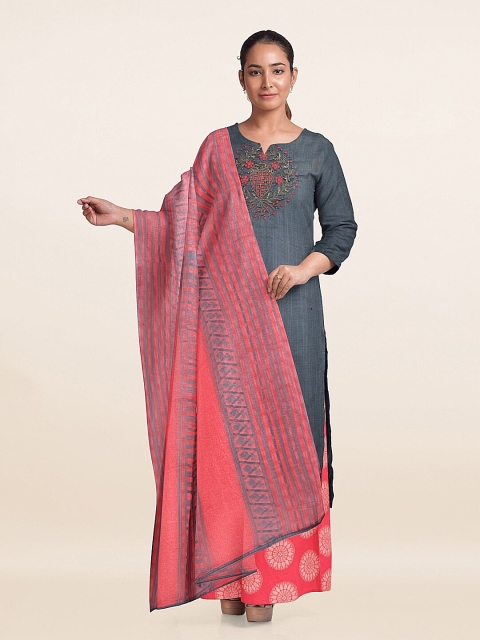 

Pothys Grey & Pink Embroidered Unstitched Dress Material