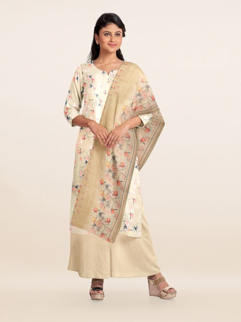 

Pothys Cream-Coloured Printed Unstitched Dress Material