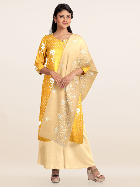 

Pothys Mustard Yellow Embroidered Unstitched Dress Material