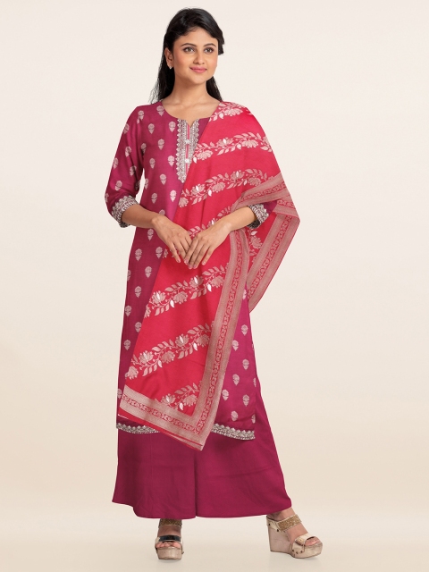 

Pothys Magenta Woven Design Art Silk Unstitched Dress Material