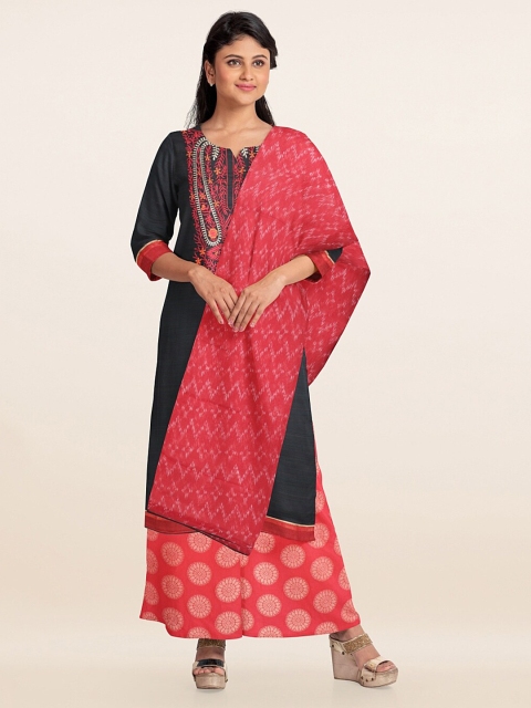 

Pothys Black & Pink Embroidered Unstitched Dress Material