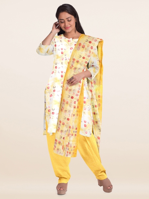 

Pothys Yellow & White Printed Unstitched Dress Material