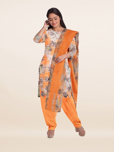 

Pothys Orange Printed Unstitched Dress Material