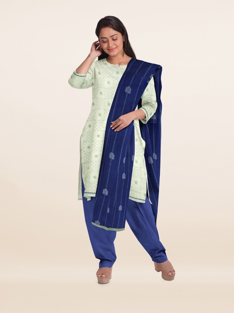 

Pothys Green & Blue Embroidered Unstitched Dress Material