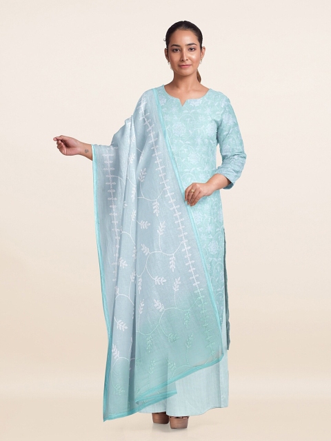 

Pothys Turquoise Blue Embroidered Unstitched Dress Material