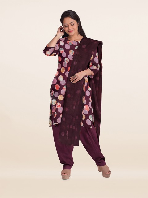 

Pothys Maroon Printed Unstitched Dress Material