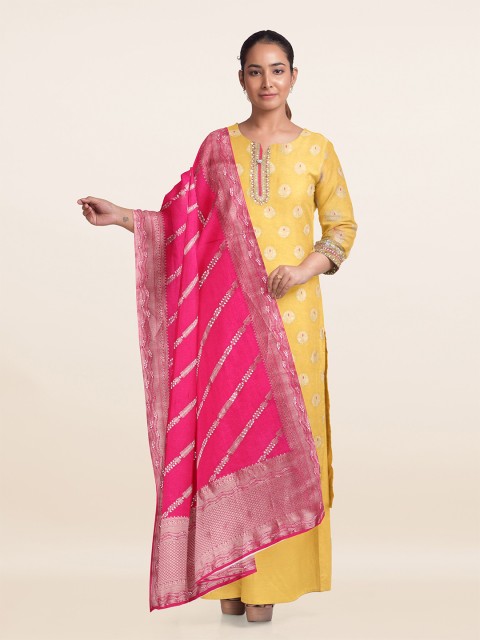 

Pothys Yellow & Pink Woven Design Unstitched Dress Material
