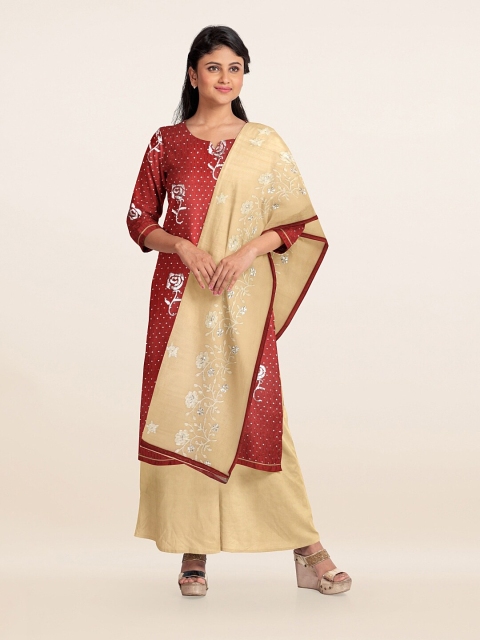 

Pothys Maroon & Cream-Coloured Embroidered Unstitched Dress Material