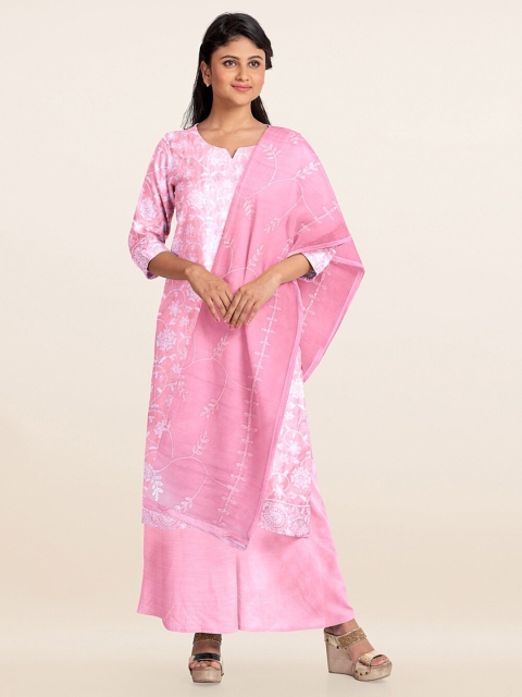 

Pothys Pink & White Embroidered Unstitched Dress Material