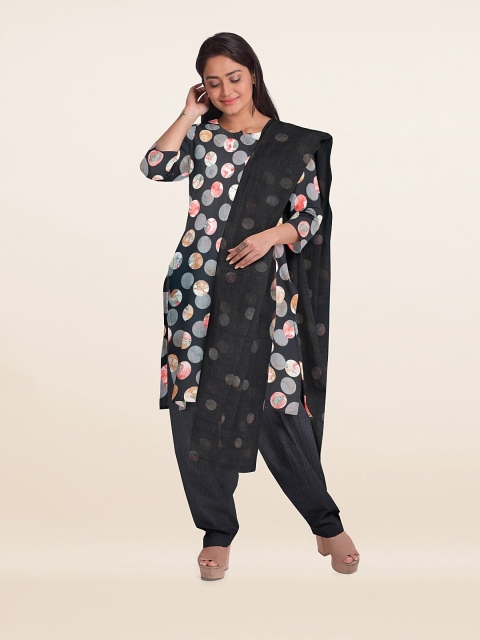 

Pothys Black Printed Unstitched Dress Material