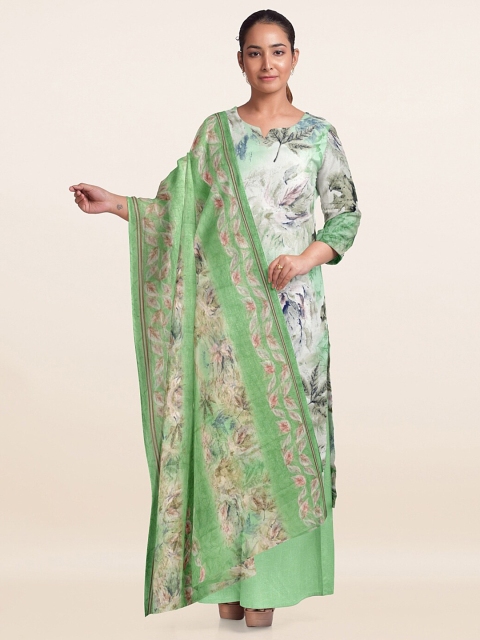 

Pothys Green Printed Unstitched Dress Material