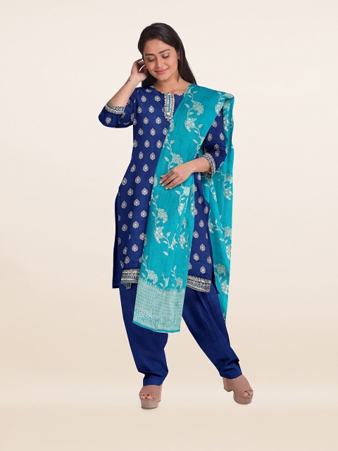 

Pothys Blue & Turquoise Woven Design Blue Art Silk Unstitched Dress Material
