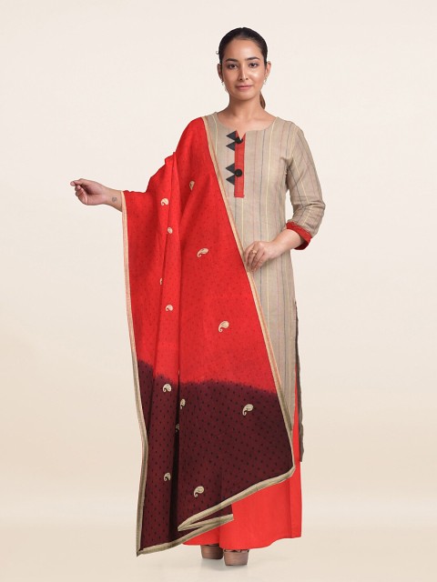 

Pothys Cream-Coloured & Red Striped Unstitched Dress Material