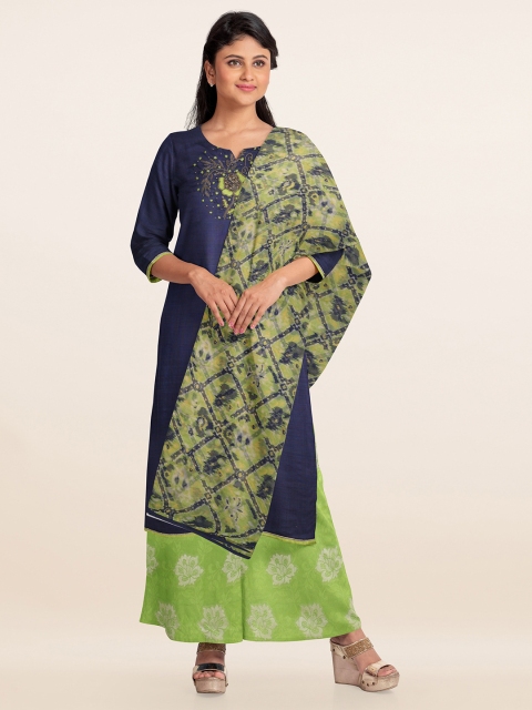 

Pothys Blue & Green Embroidered Unstitched Dress Material