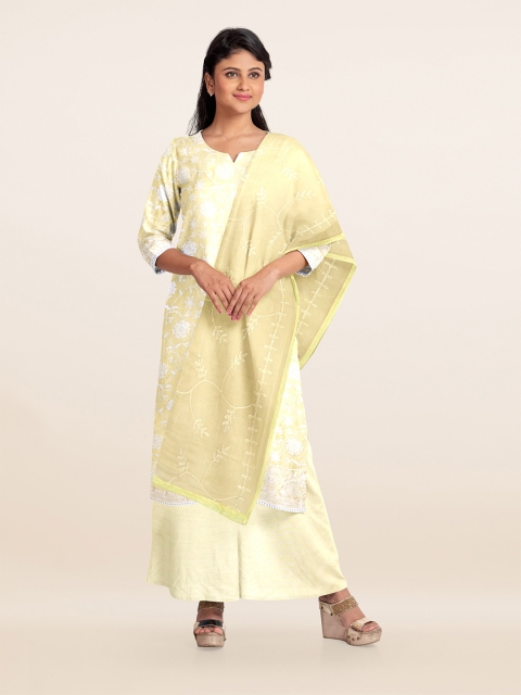 

Pothys Yellow Embroidered Unstitched Dress Material