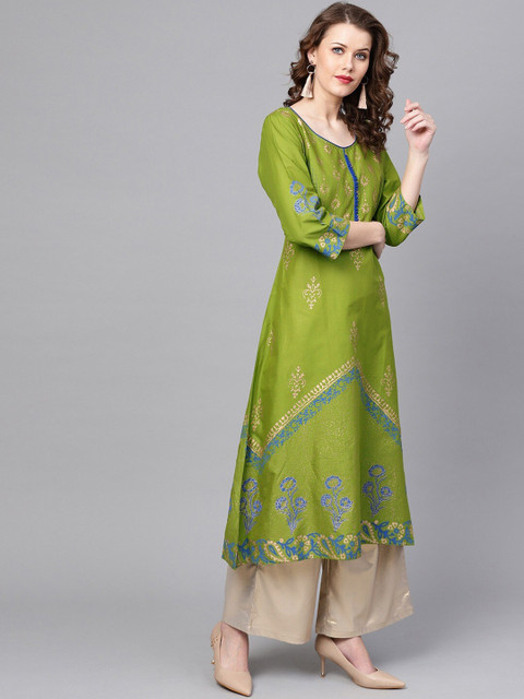 

ZOEYAMS Women Green Ethnic Motifs Printed Kurta