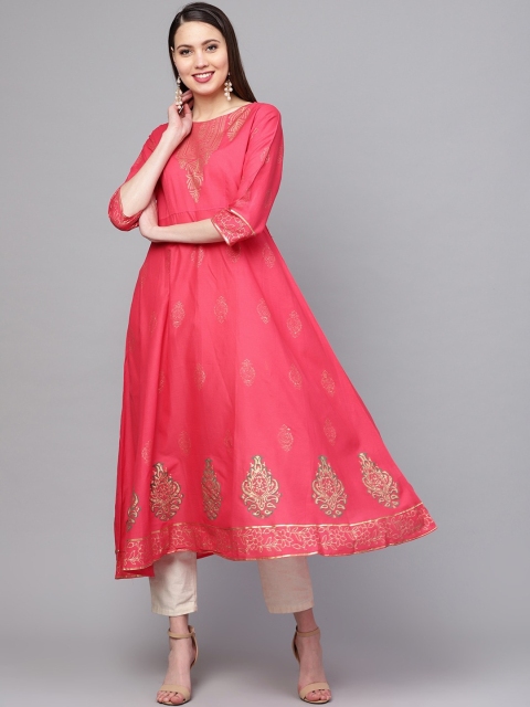 

ZOEYAMS Women Red Ethnic Motifs Printed Anarkali Kurta