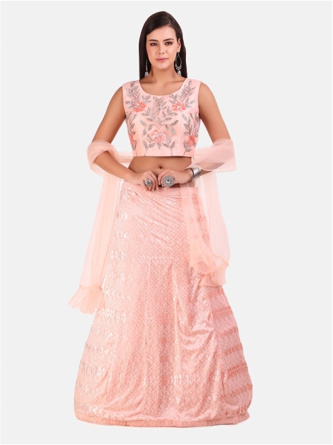 

Grancy Women Peach-Coloured Floral Embellished Lehenga & Choli With Dupatta