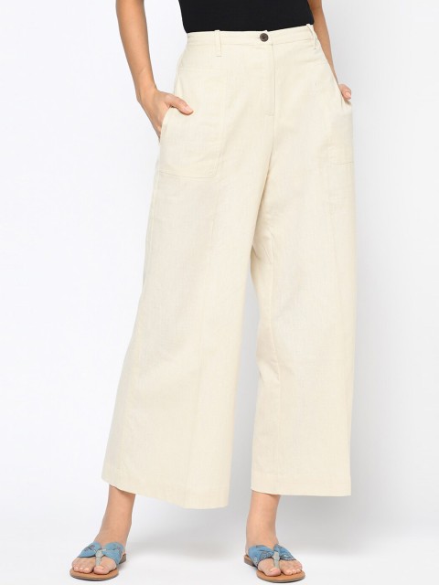 

Fabindia Women Beige Straight Fit Parallel Trousers