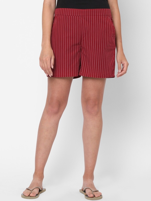 

Mystere Paris Women Maroon Striped Lounge Shorts