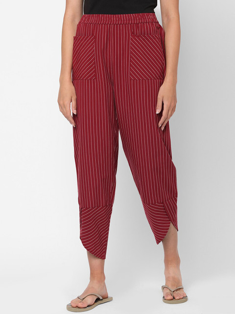 

Mystere Paris Women Maroon Striped Cotton Lounge Pants
