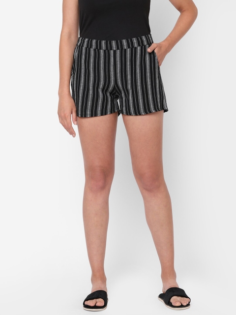 

Mystere Paris Women Black & Grey Striped Lounge Shorts