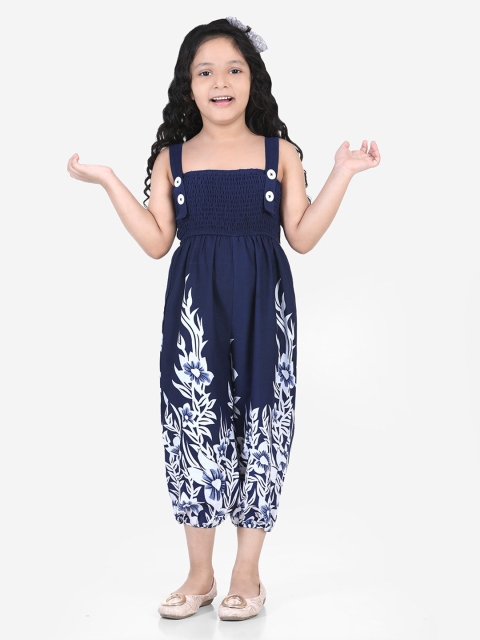 

naughty ninos Girls Navy Blue & White Printed Capri Jumpsuit