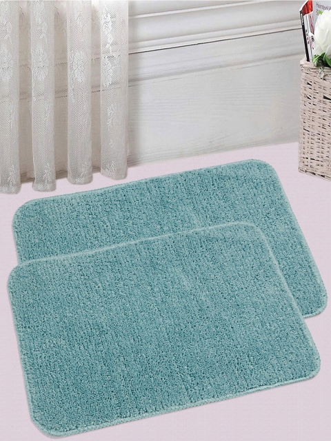 

Saral Home Set Of 2 Blue Solid 833 GSM Microfiber Bath Mats