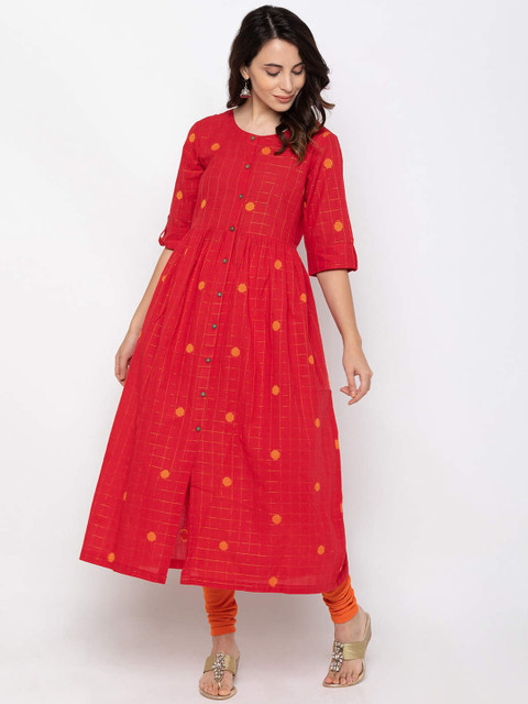 

ZOLA Women Red Geometric Printed Anarkali Kurta