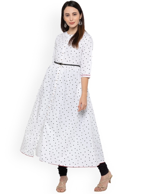 

ZOLA Women White Geometric Thread Work Anarkali Kurta