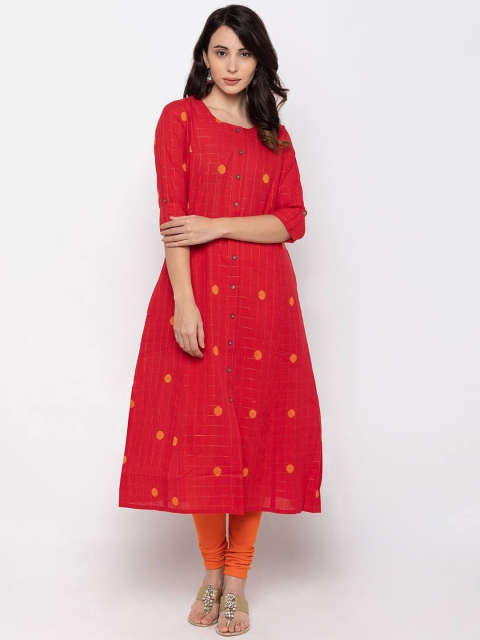 

ZOLA Women Red & Yellow Checked A-Line Kurta